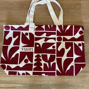 Vuori Maroon and White Patterned Tote